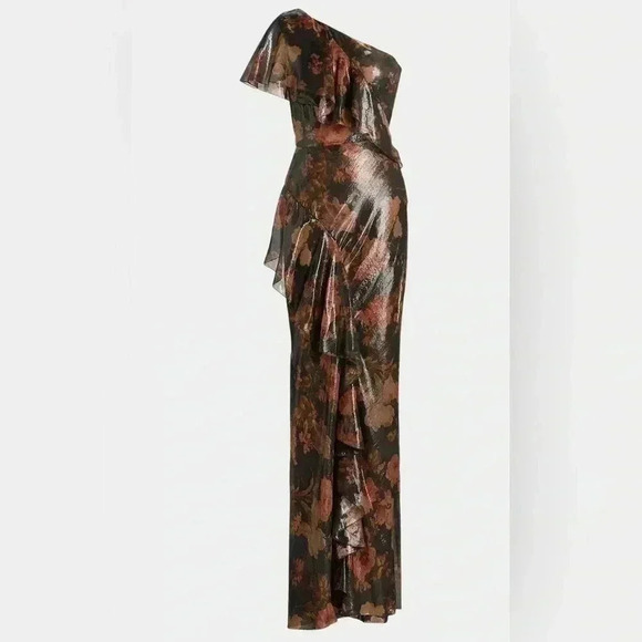 Ralph Lauren Collection Chiffon Evening Gown Floral One Shoulder Ruffle Dress 10 - Picture 3 of 13